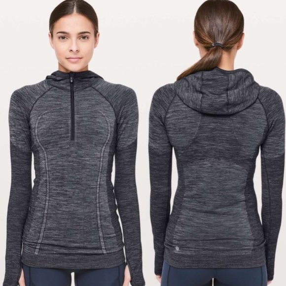 lululemon athletica Tops - Lululemon Swiftly Wool Hoodie Nocturnal Teal White 8